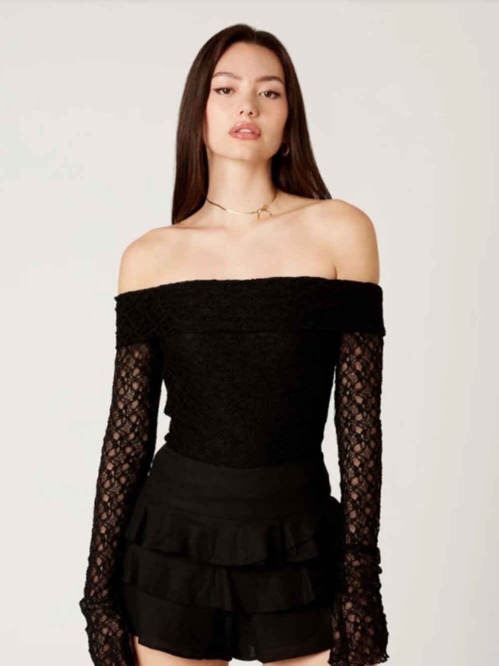 Cotton Candy Off the shoulder Lace Long Sleeve Black